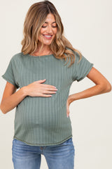 Olive Ribbed Relaxed Maternity Tee