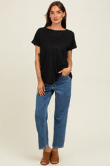 Black Ribbed Relaxed Tee
