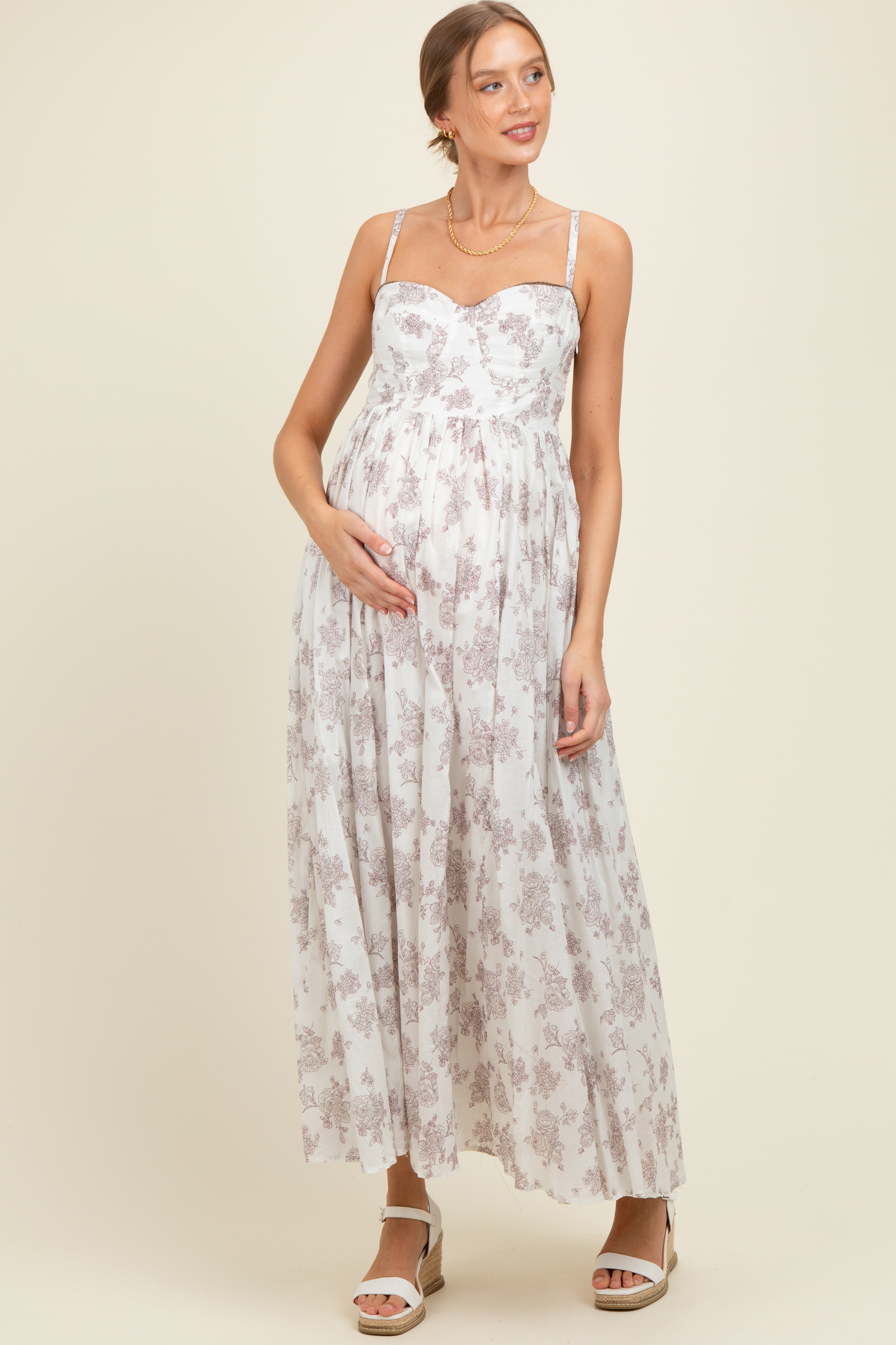 Ivory Cotton Floral Bustier Maternity Maxi Dress – PinkBlush