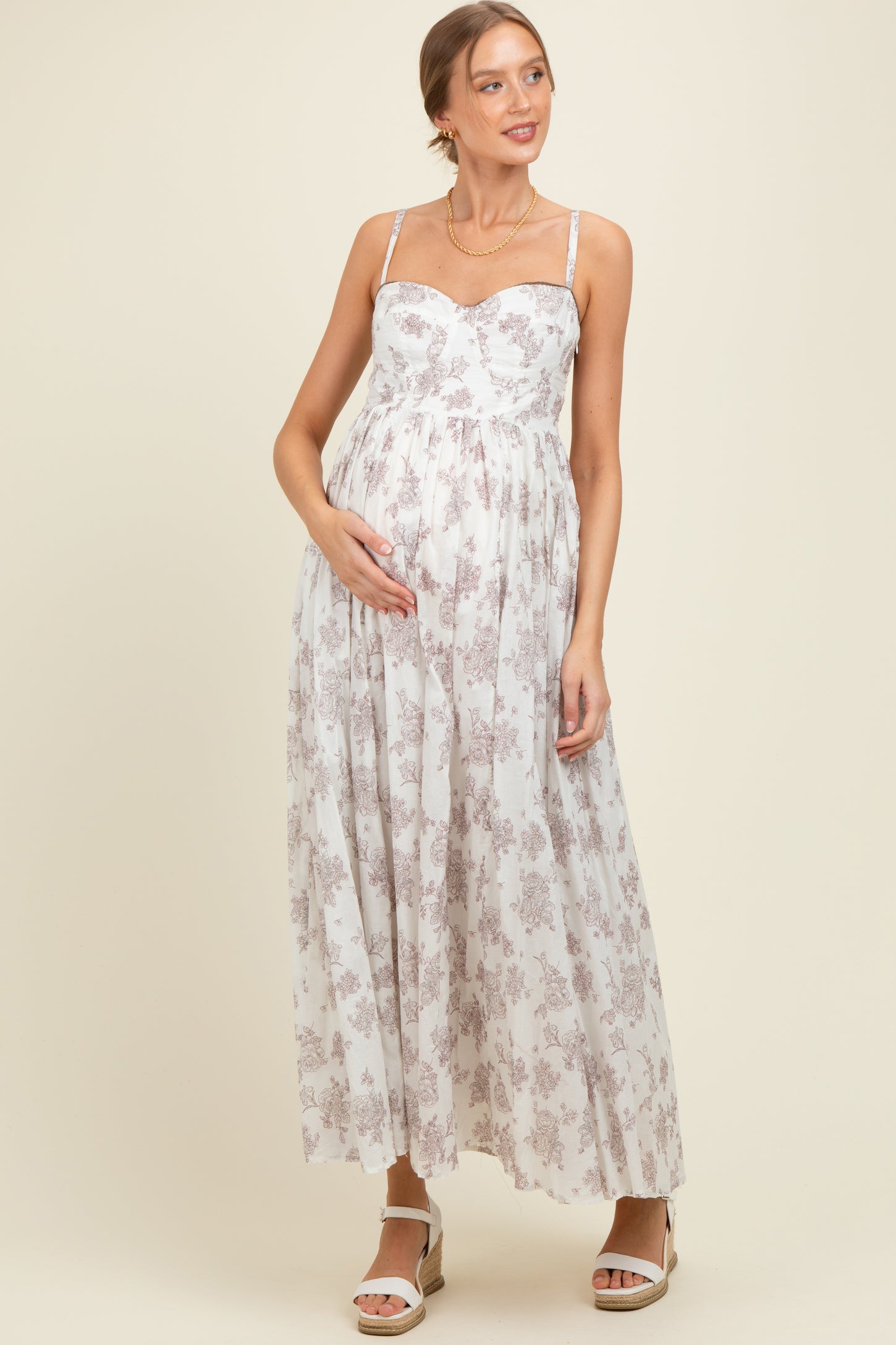 Ivory Cotton Floral Bustier Maternity Maxi Dress – PinkBlush