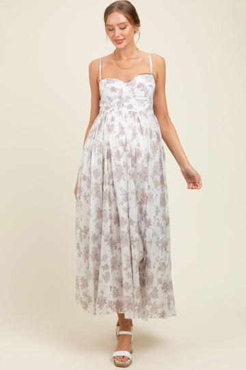 Ivory Cotton Floral Bustier Maternity Maxi Dress