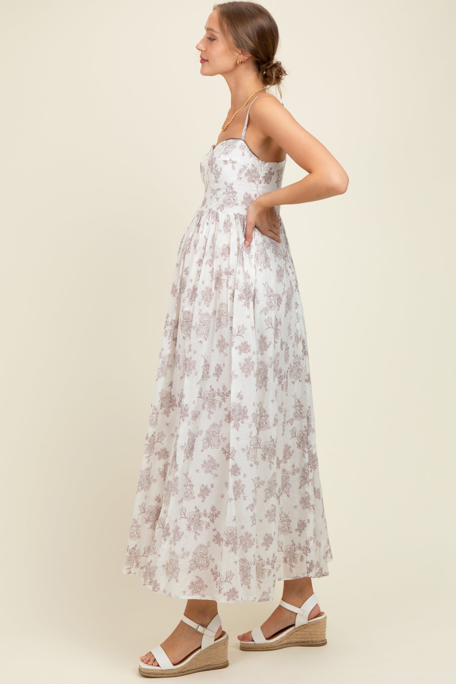 Ivory Cotton Floral Bustier Maternity Maxi Dress
