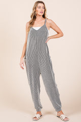 Charcoal Ribbed Sleeveless Jumpsuit
