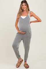 Charcoal Ribbed Sleeveless Maternity Jumpsuit