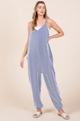 Royal Blue Ribbed Sleeveless Jumpsuit
