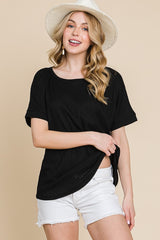 Black Ribbed Knit Short Sleeve Top