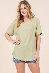 Lime Ribbed Knit Maternity Short Sleeve Top