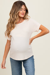 Ivory Ribbed Knit Maternity Short Sleeve Top