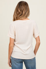 Ivory Ribbed Knit Maternity Short Sleeve Top