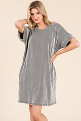 Charcoal Ribbed Short Sleeve T-Shirt Dress
