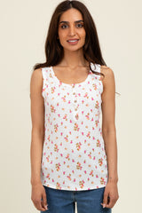 Pink Floral Ribbed Button Front Maternity Tank Top