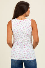 Lavender Floral Ribbed Button Front Maternity Tank Top