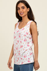 Ivory Floral Ribbed Tank Top