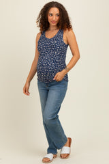 Navy Floral Ribbed Maternity Tank Top