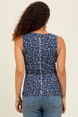 Navy Floral Ribbed Maternity Tank Top