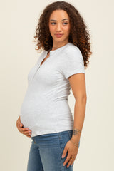 Heather Grey Snap Button Maternity Short Sleeve Top