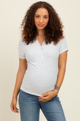 Heather Grey Snap Button Maternity Short Sleeve Top