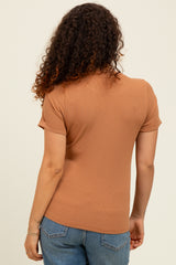 Camel Snap Button Maternity Short Sleeve Top