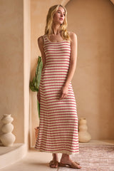 Red Striped Ribbed Sleeveless Maternity Maxi Dress