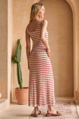 Red Striped Ribbed Sleeveless Maxi Dress