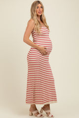 Red Striped Ribbed Sleeveless Maternity Maxi Dress