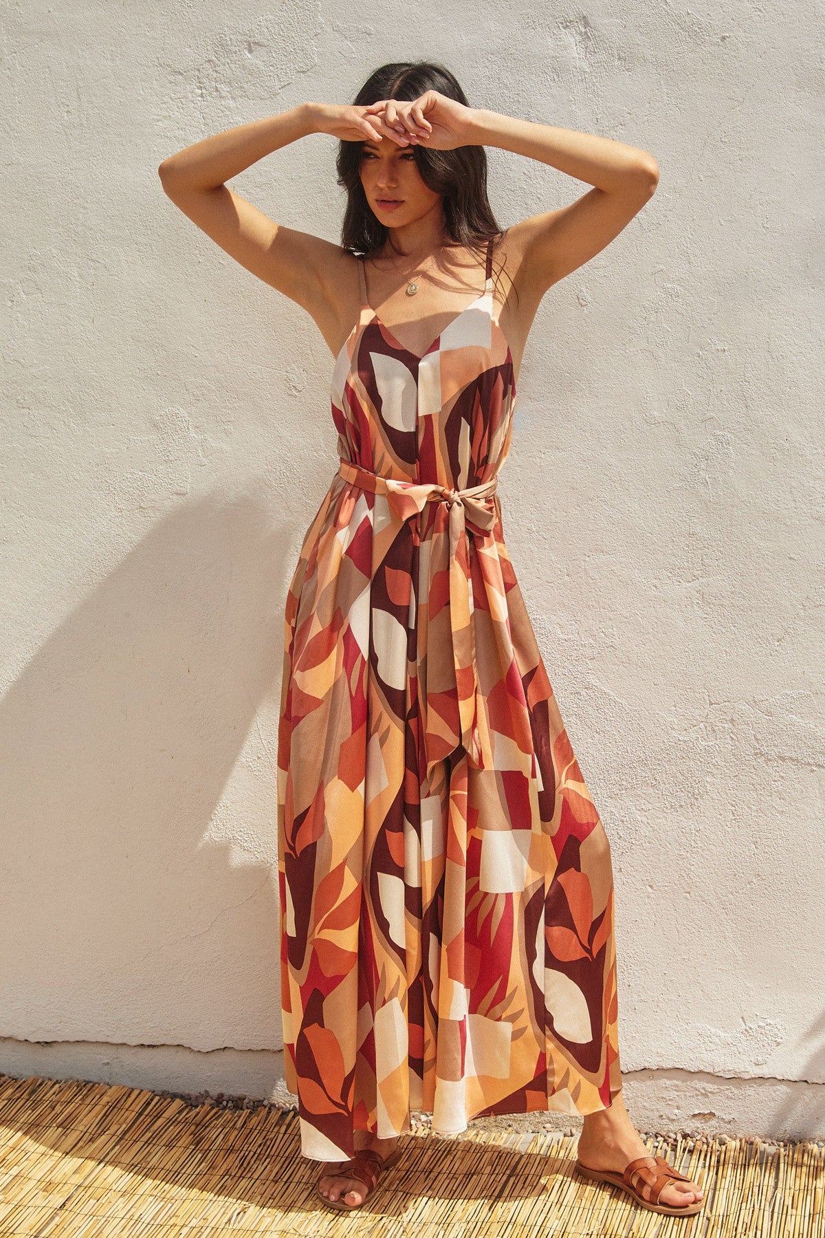 Rust Geometric Print Sash Tie Maternity Maxi Dress