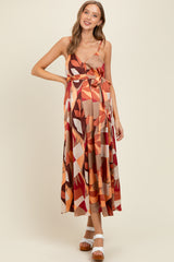 Rust Geometric Print Sash Tie Maternity Maxi Dress