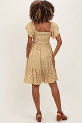 Yellow Floral Smocked Flutter Sleeve Maternity Dress