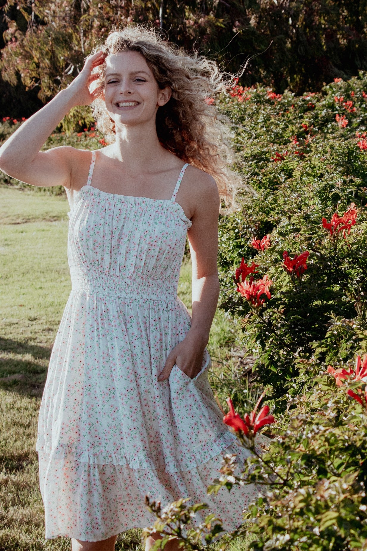 ivory smocked dress Ivory Cotton Smocked Off Shoulder Midi Dress