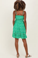 Green Floral Smocked Waist Ruffle Accent Maternity Dress
