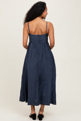 Navy Crinkle Texture V-Neck Sleeveless Maternity Dress