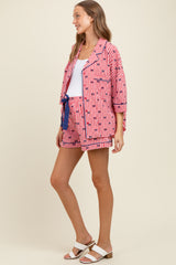 Red Bow Print Gingham Pajama Short Maternity Set