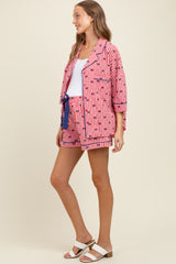 Red Bow Print Gingham Pajama Short Maternity Set