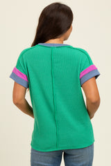 Green Ribbed Colorblock Detail Maternity Short Sleeve Top