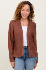 Rust Contrast Knit Open Cardigan