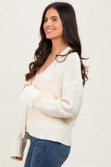 Cream Contrast Knit Open Cardigan