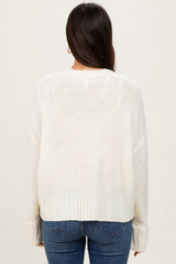 Cream Contrast Knit Open Cardigan