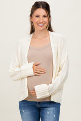 Cream Contrast Knit Open Maternity Cardigan