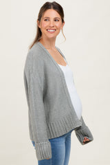 Light Olive Contrast Knit Open Maternity Cardigan