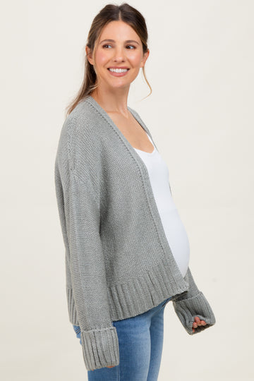 Light Olive Contrast Knit Open Maternity Cardigan
