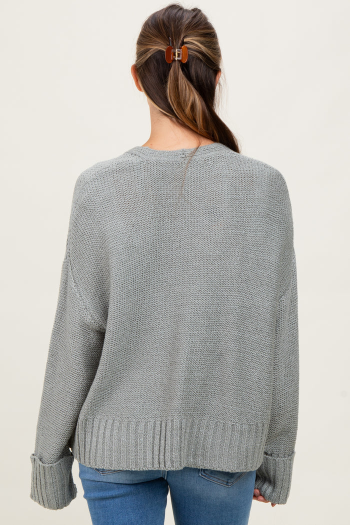 Light Olive Contrast Knit Open Maternity Cardigan