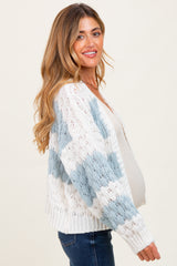 Light Olive Colorblock Chunky Knit Open Maternity Cardigan