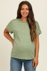 Light Olive Ribbed Exposed Seam Short Sleeve Maternity Top