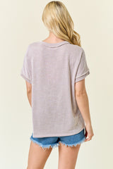 Taupe Ribbed Exposed Seam Short Sleeve Top