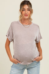Taupe Ribbed Exposed Seam Maternity Short Sleeve Top
