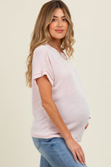 Pink Ribbed Exposed Seam Maternity Short Sleeve Top