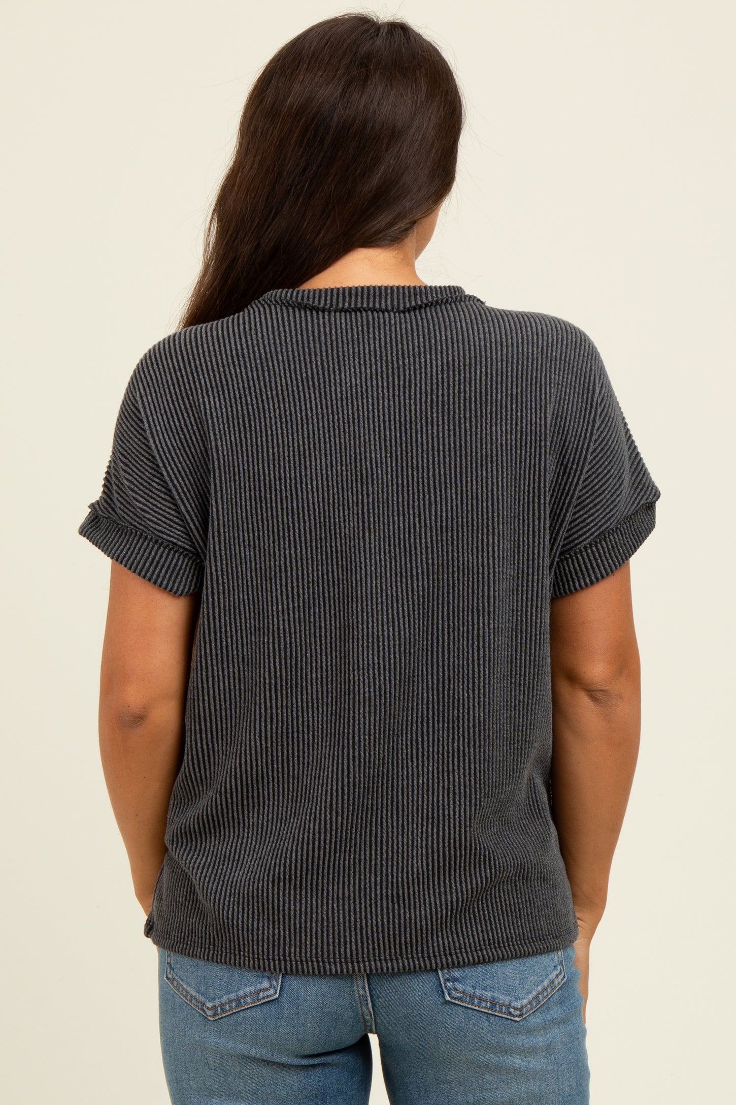 Black Exposed Seam Short Sleeve Maternity Top