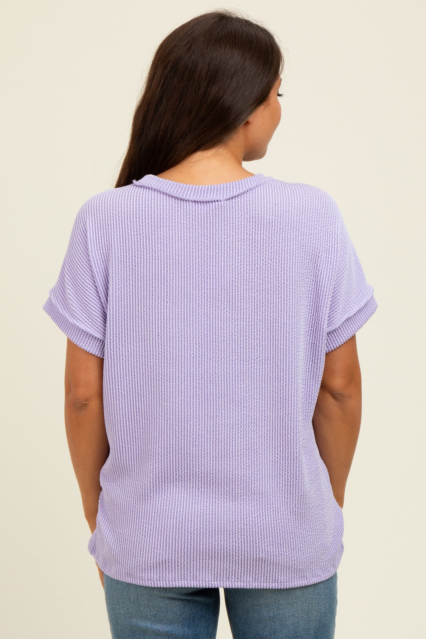 Lavender Exposed Seam Short Sleeve Maternity Top