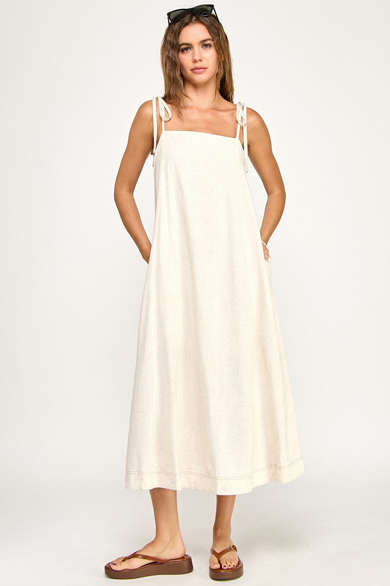 Ivory Shoulder Tie Midi Dress PinkBlush Ivory Shoulder Tie Midi Dress PinkBlush