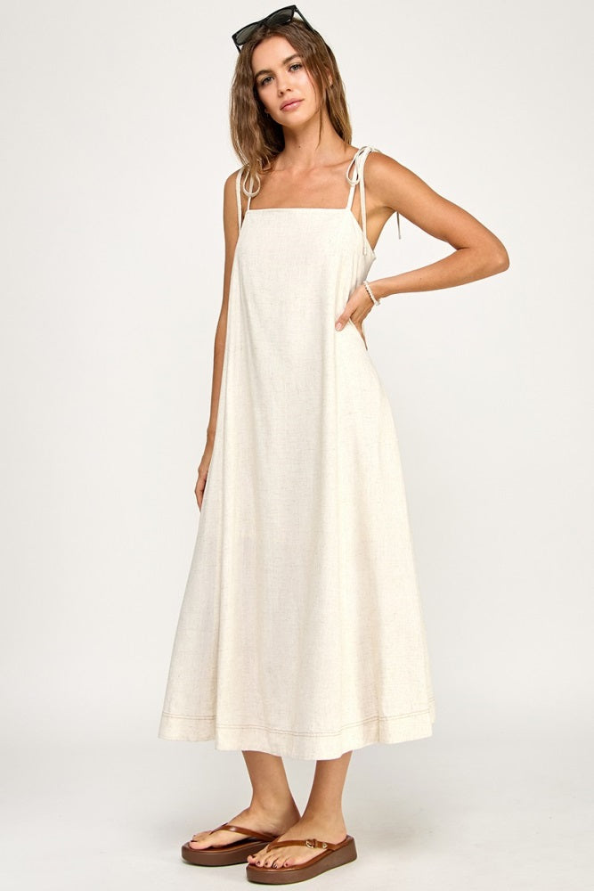 Ivory Shoulder Tie Midi Dress